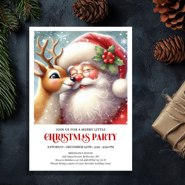 Invitation à la fête de Noël traditionnelle de San (Santa Rudolph Traditional Christmas Party Invite)