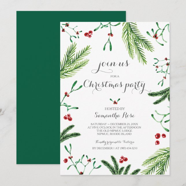 Invitation à la fête de Noël - Verdure (Devant / Derrière)