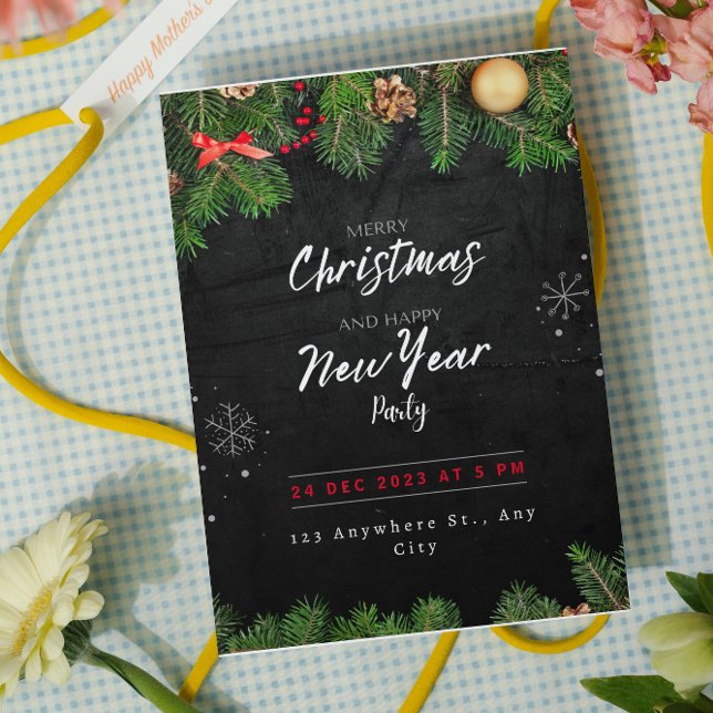 Invitation à la fête de Noël verte et noire (Créateur téléchargé)