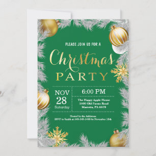 Invitation à la fête de Noël verte et or