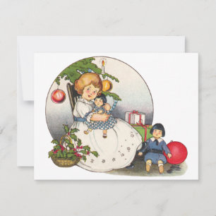 Invitation à la fête de Noël vintage fille avec po