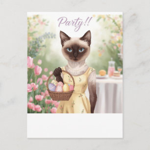 Invitation à la fête de Pâques avec un chat siamoi