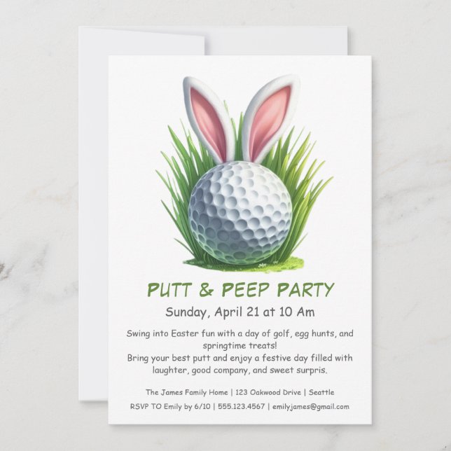 Invitation à la fête de Pâques de golf Putt & Peep (Devant)