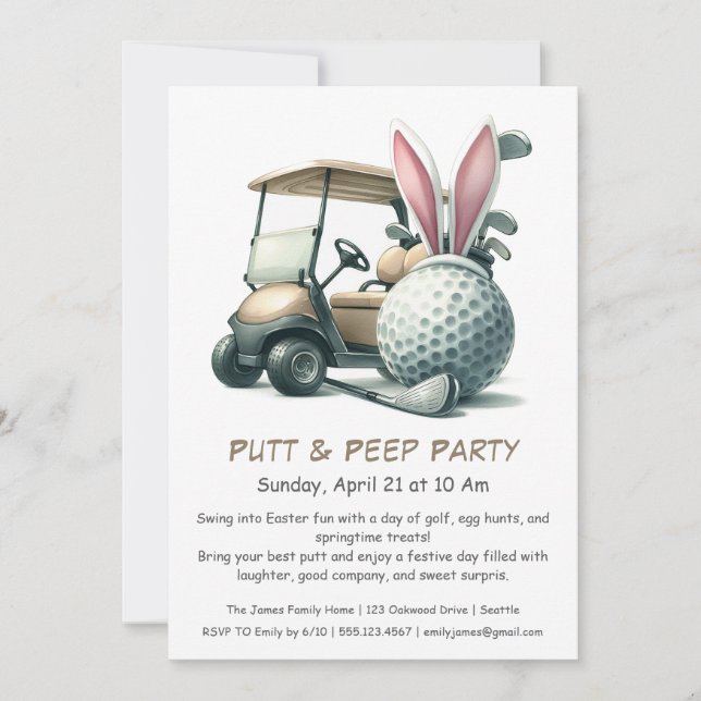 Invitation à la fête de Pâques de golf Putt & Peep (Devant)