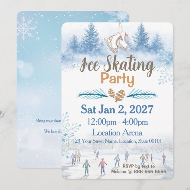 Invitation à la fête de patinage sur glace d'hiver (Devant / Derrière)