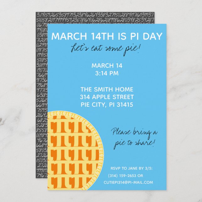 Invitation à la fête de Pi Day avec Chiffres Pi su (Devant / Derrière)