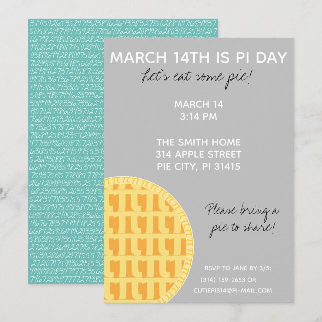 Invitation à la fête de Pi Day avec Chiffres Pi su (Devant / Derrière)