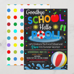Invitation à la fête de piscine Adieu école Bonjou