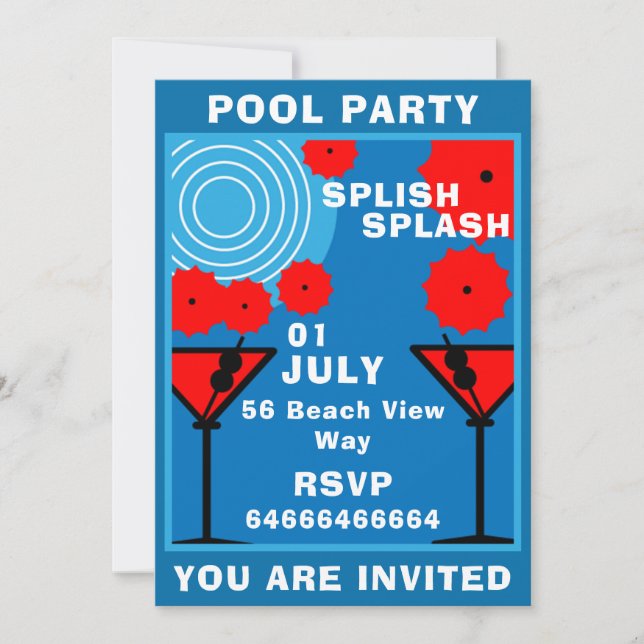 Invitation à la fête de piscine pour adultes (Devant)