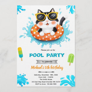 Invitation à la fête de piscine pour chats