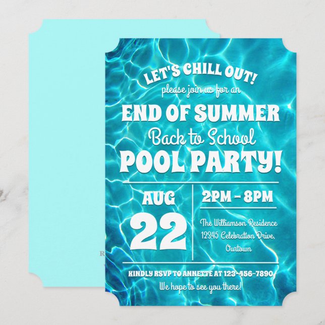 Invitation à la fête de piscine pour la rentrée sc (Devant / Derrière)