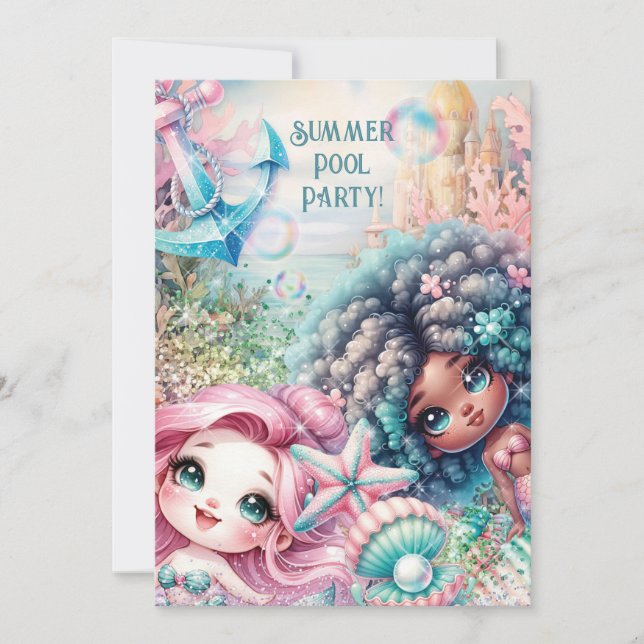 Invitation à la fête de piscine sirène (Devant)