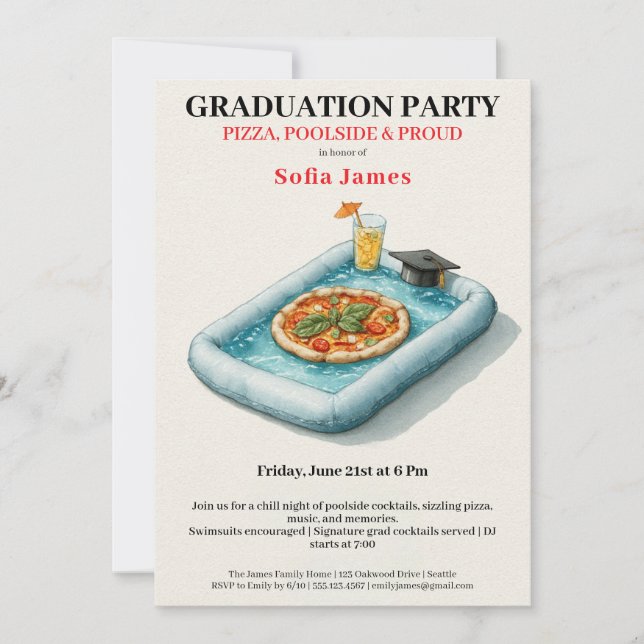 Invitation à la fête de pizza au bord de la piscin (Devant)
