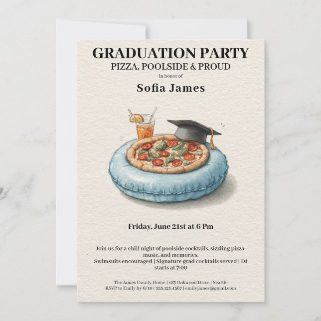 Invitation à la fête de pizza au bord de la piscin (Devant)