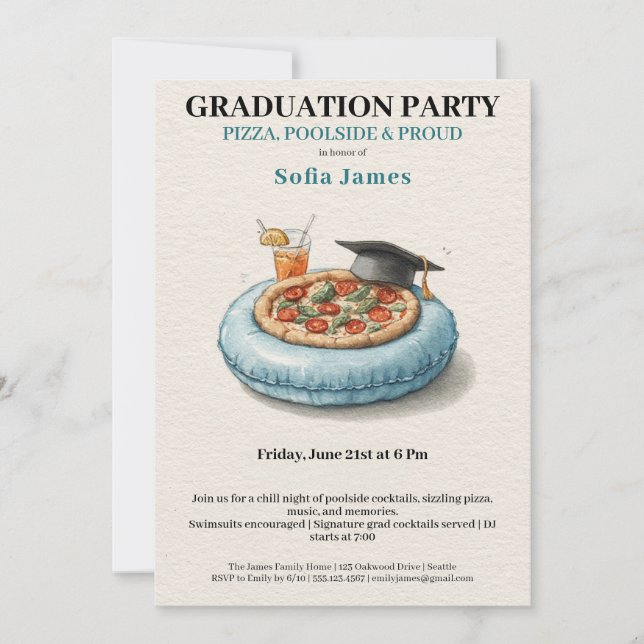 Invitation à la fête de pizza au bord de la piscin (Devant)