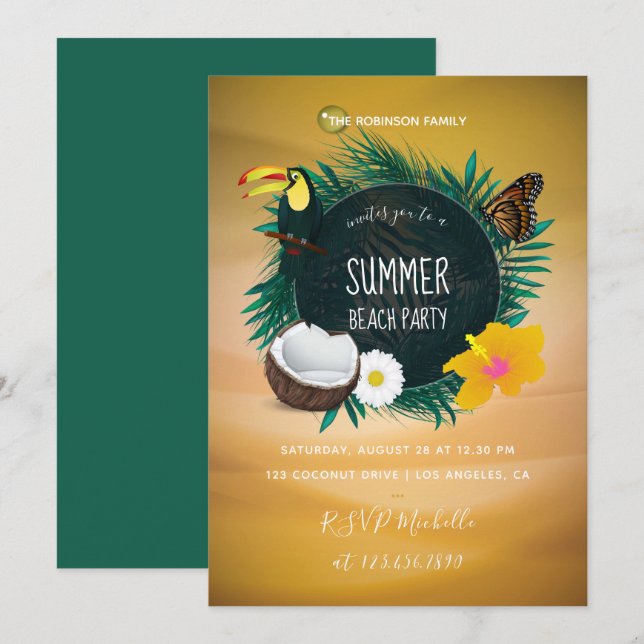 Invitation à la fête de plage des vacances d'été e (Devant / Derrière)
