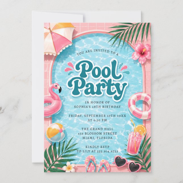 Invitation à la fête de plage tropicale aux flaman (Devant)
