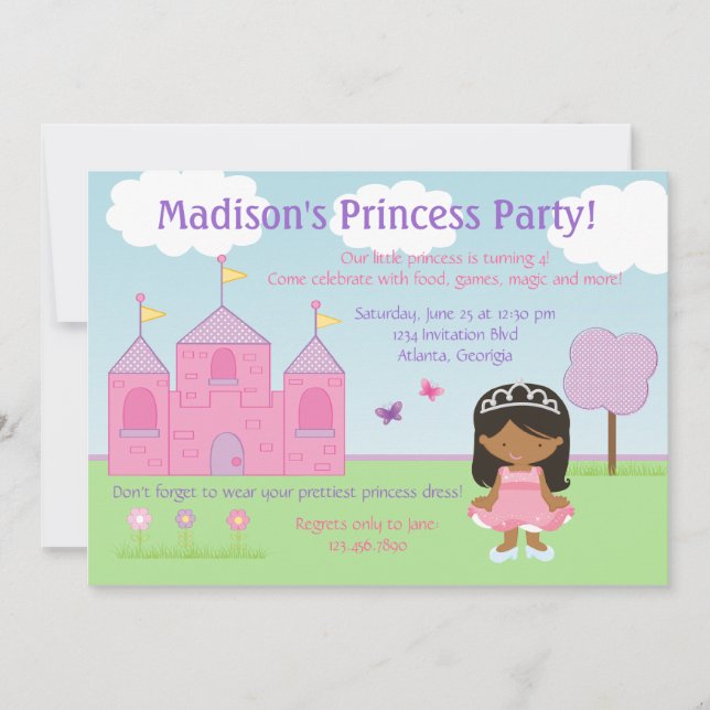 Invitation à la fête de princesse afro-américaine (Devant)