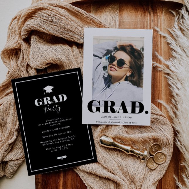 Invitation à la fête de remise de diplômes Black & (Créateur téléchargé)