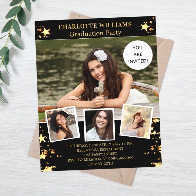 Invitation à la fête de remise de diplômes en or n (Créateur téléchargé)