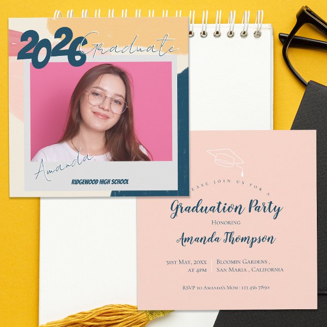 Invitation à la fête de remise des diplômes 2026 (Class of 2026 Photo Graduation Party Invitation | Modern Pastel Graduate Celebration Invite)