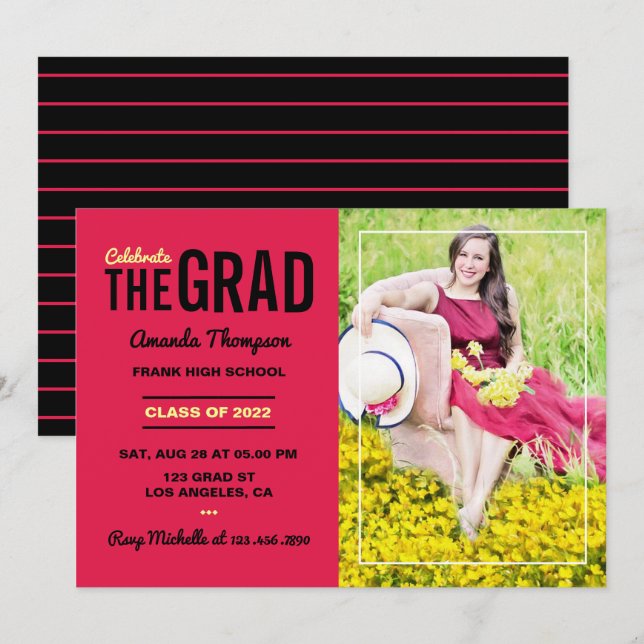 Invitation à la fête de remise des diplômes rouge  (Devant / Derrière)