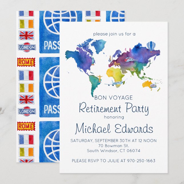Invitation à la fête de retraite Bon Voyage (Devant / Derrière)