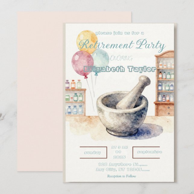 Invitation à la fête de retraite d'un pharmacien (Devant / Derrière)