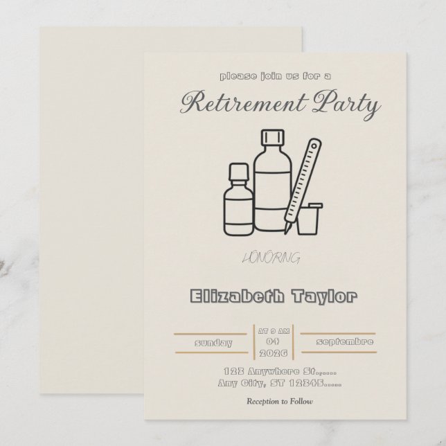 Invitation à la fête de retraite d'un pharmacien (Devant / Derrière)