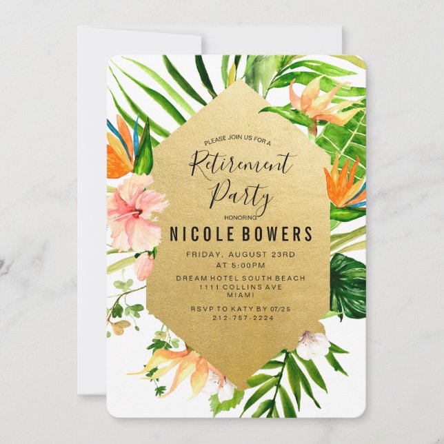 Invitation à la fête de retraite Florale Tropicale (Devant)