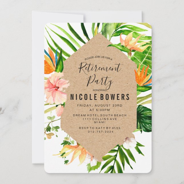 Invitation à la fête de retraite Florale Tropicale (Devant)