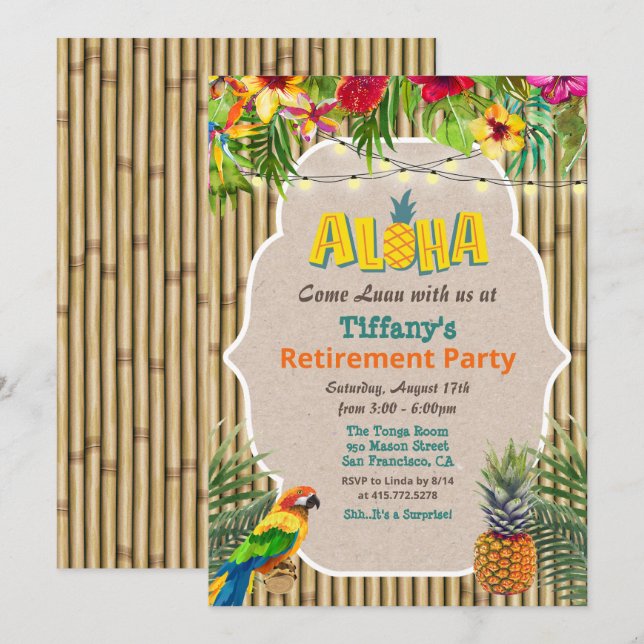 Invitation à la fête de retraite tropicale Aloha L (Devant / Derrière)