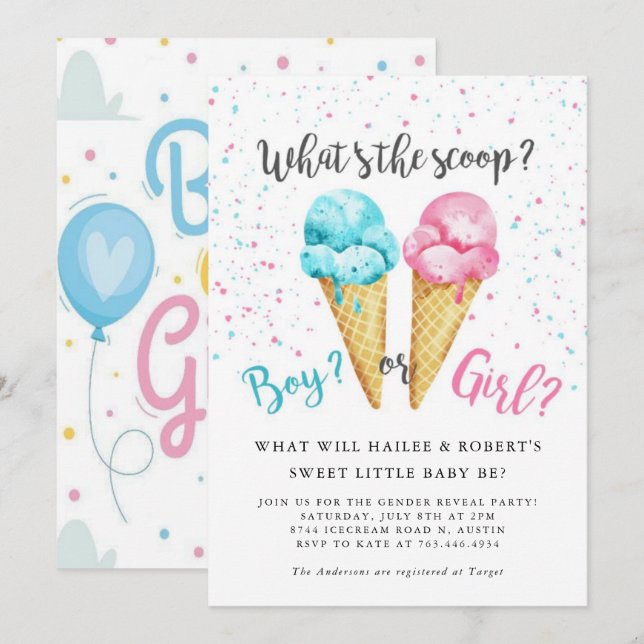 Invitation à la fête de révélation du sexe de bébé (Devant / Derrière)