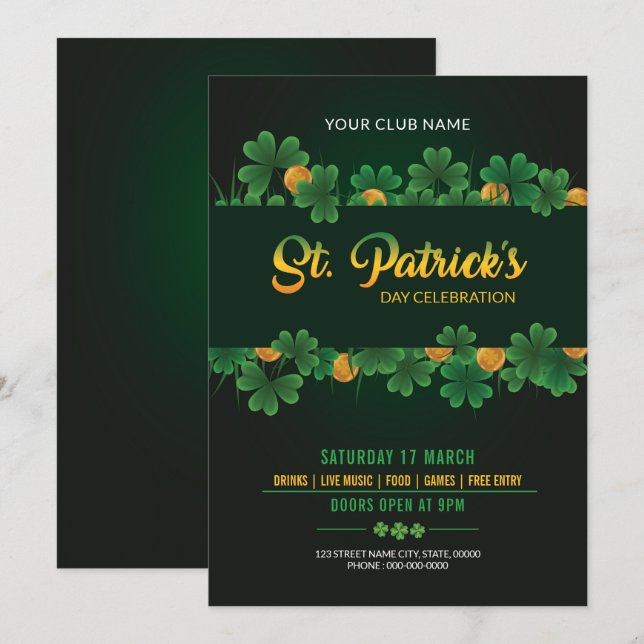 Invitation à la fête de Saint-Patrick (Devant / Derrière)