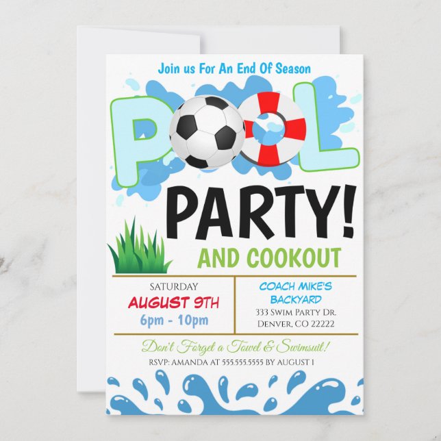 Invitation à la fête de soccer au bord de la pisci (Devant)