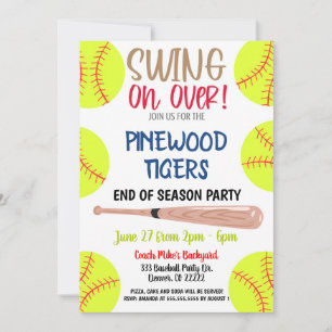Invitation à la fête de softball de fin de saison