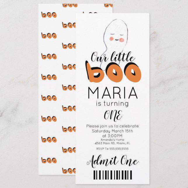 Invitation à la fête de style Billet Ghost Boo (Devant / Derrière)