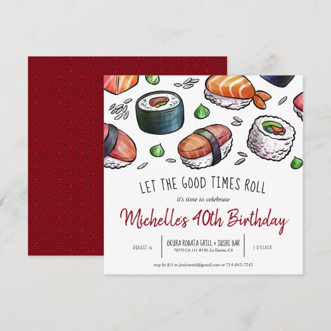 Invitation à la fête de sushi (Devant / Derrière)