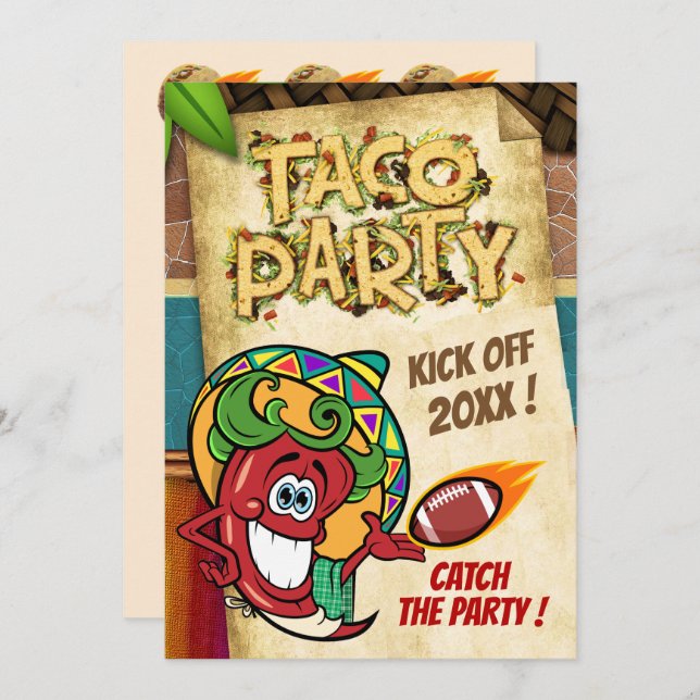 Invitation à la fête de tacos de football du jour  (Devant / Derrière)
