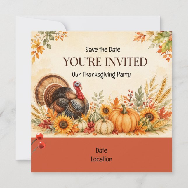 Invitation à la fête de Thanksgiving (Devant)
