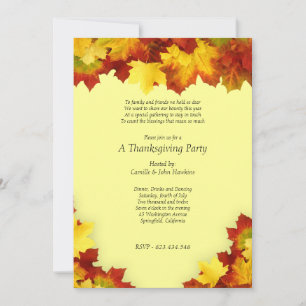 Invitation à la fête de Thanksgiving des feuilles