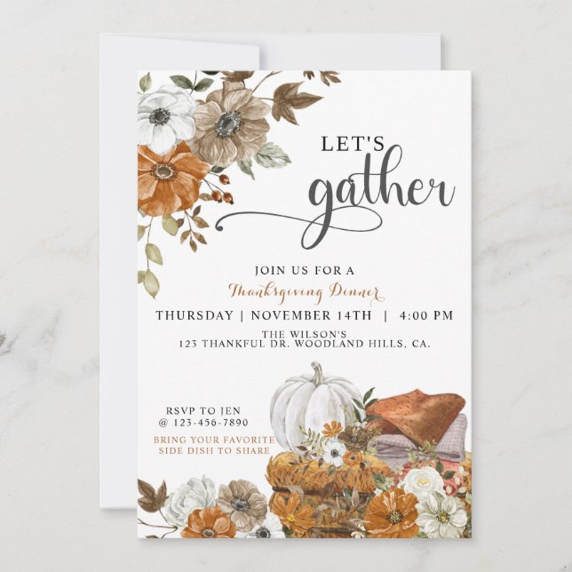 Invitation à la fête de Thanksgiving Let's Gather (Devant)