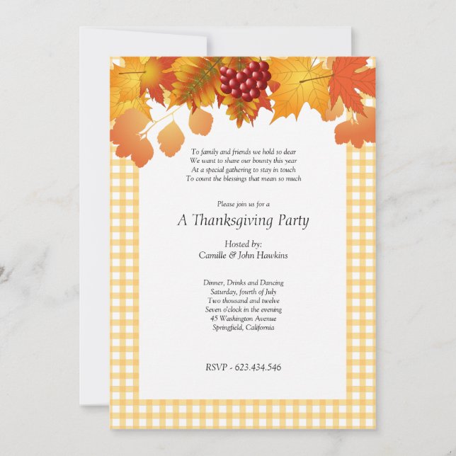 Invitation à la fête de Thanksgiving Plaid Picnic (Devant)