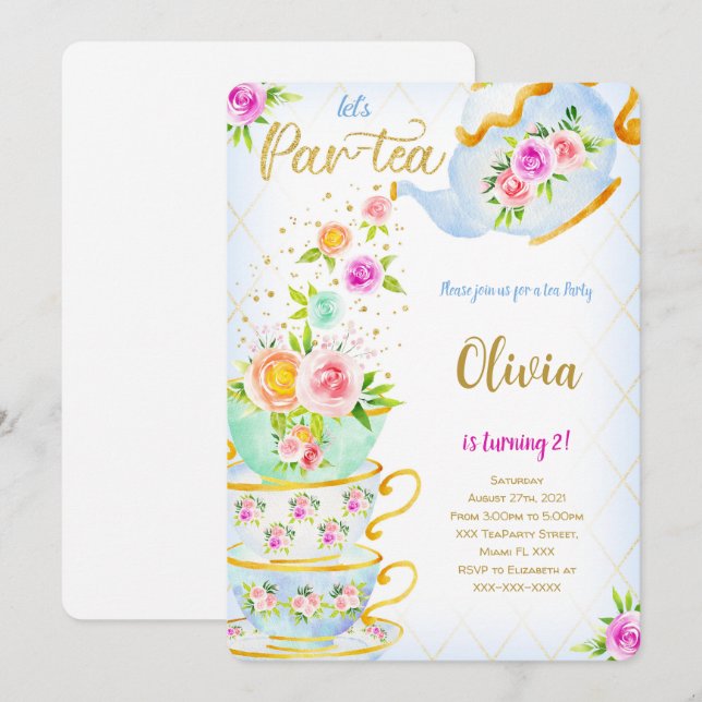 Invitation à la fête de thé d'anniversaire doré (Devant / Derrière)
