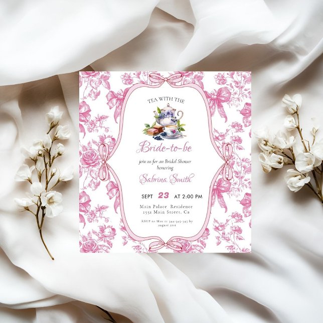 Invitation à la fête de thé Fleur sauvage rose (Créateur téléchargé)