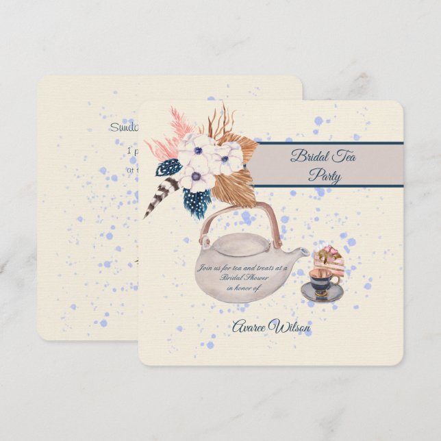 Invitation à la fête de thé nuptiale marine et cor (Devant / Derrière)