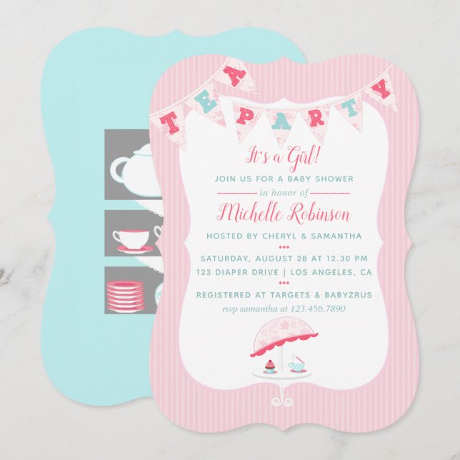 Invitation à la fête de thé pour Baby shower de fi (Devant / Derrière)