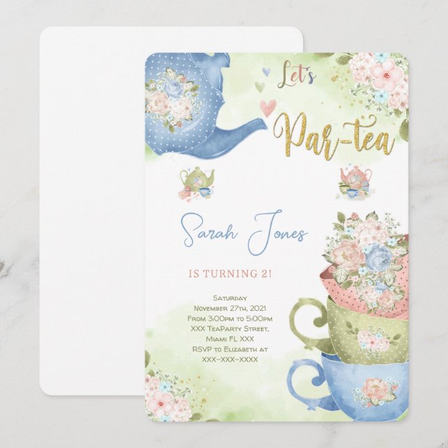 Invitation à la fête de thé pour le 2e anniversair (Devant / Derrière)