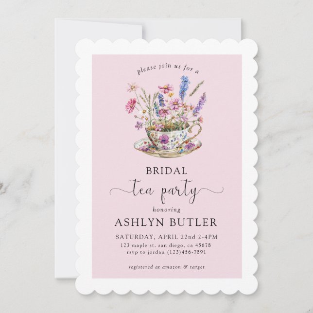 Invitation à la Fête de Thé pour une Mariée Fleuri (Devant)