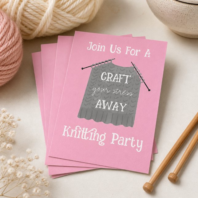 Invitation à la fête de tricot 'Évacuez votre stre (Créateur téléchargé)